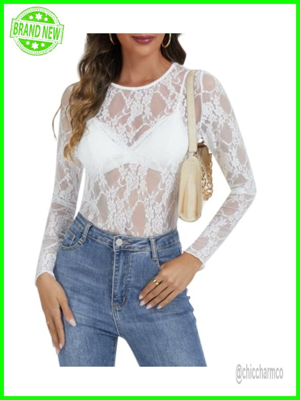 Lace Mesh Sheer Long Sleeve Floral See Through Undershirt Top